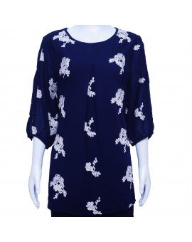 Imported Georgette Top with Floral Embroidery  - Dark Blue