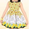 High Quality Pure Cotton Check with Floral Print Kids Frock - Yellow and White