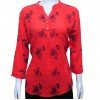 Imported Georgette Top with Floral Print - Red and Black