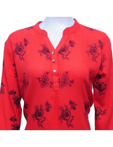 Imported Georgette Top with Floral Print - Red and Black