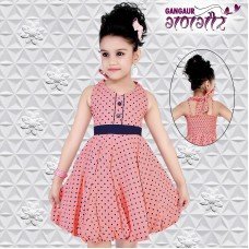 High Quality Pure Cotton Floral Print Kids Frock - Peach and Blue