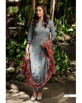 Salwar Suit- Pure Cotton Lawn with Embroidery - Gray  (Un Stitched)