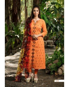 Salwar Suit- Pure Cotton Lawn with Embroidery - Orange  (Un Stitched)