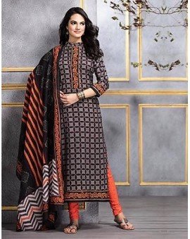 Salwar Suit- Pure Cotton with Self Print - Grey and Violet (Un Stitched)