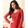 Salwar Kameez- Crape Material with straight embroidery -  Red and Brown  (Un Stitched)