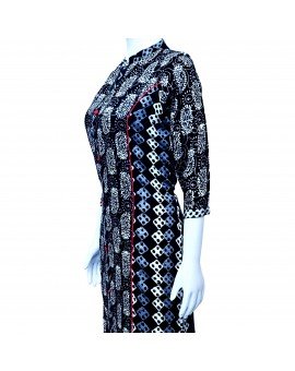 Long Kurtas with Floral Print - Black and White