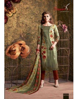 Salwar Suit- Pure Cotton with elegant self print - Dark Olive Green (Un Stiched)