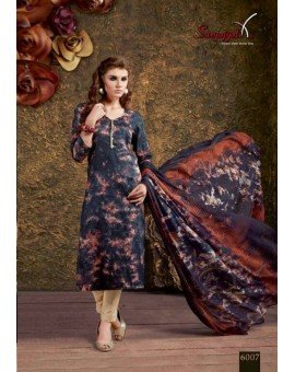 Salwar Suit- Pure Cotton with elegant self print - Dark Blue with Burgundy (Un Stiched)