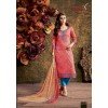 Salwar Suit- Pure Cotton with Oyster print - Tan with Pink (Un Stiched) 