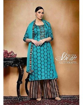 Salwar Suit- Pure Cotton with elegant self print - Gray and Blue  (Un Stitched)