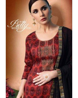 Salwar Suit- Pure Cotton with elegant self print - Maroon and Black  (Un Stitched)