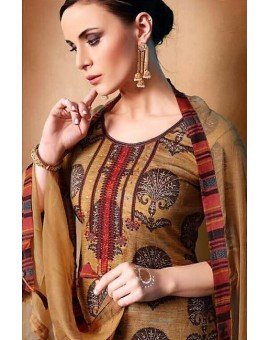 Salwar Suit- Pure Cotton with elegant self print - Golden Green (Un Stitched)