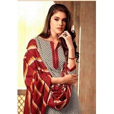 Salwar Suit- Pure Cotton with elegant self print - Offwhite and Maroon  (Un Stitched)