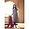 Salwar Suit- Pure Cotton with elegant self print - Blue and White (Un Stitched)