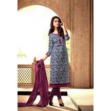 Salwar Suit- Pure Cotton with elegant self print - Blue and White (Un Stitched)