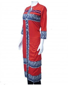 Long Kurtas with French Design - Orange Red and Blue