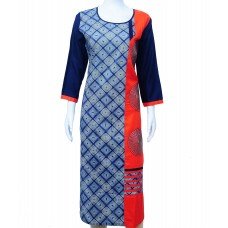 Long Kurtas with Round Print - Blue and Red