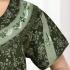 High Quality Crushed Cotton Floral Print  Long Nighty - Dark Olive Green