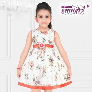 High Quality Pure Cotton Floral Print Kids Frock - Ivory and Burgundy