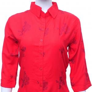 Imported Rayon Shirt with Floral Print  - Red