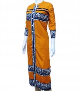 Long Kurtas with French Design - Golden Yellow and Blue