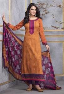 Salwar Suit- Pure Cotton with Self Print - Burgundy and Pink (Un Stitched)
